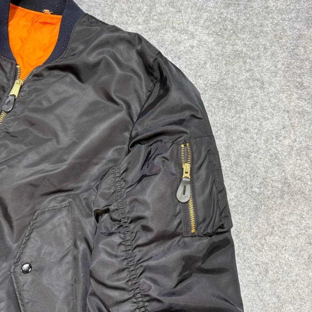 Harry Fox & Associates MA-1 Flight Bomber Jacket Black Orange Large MIL-J-8279E